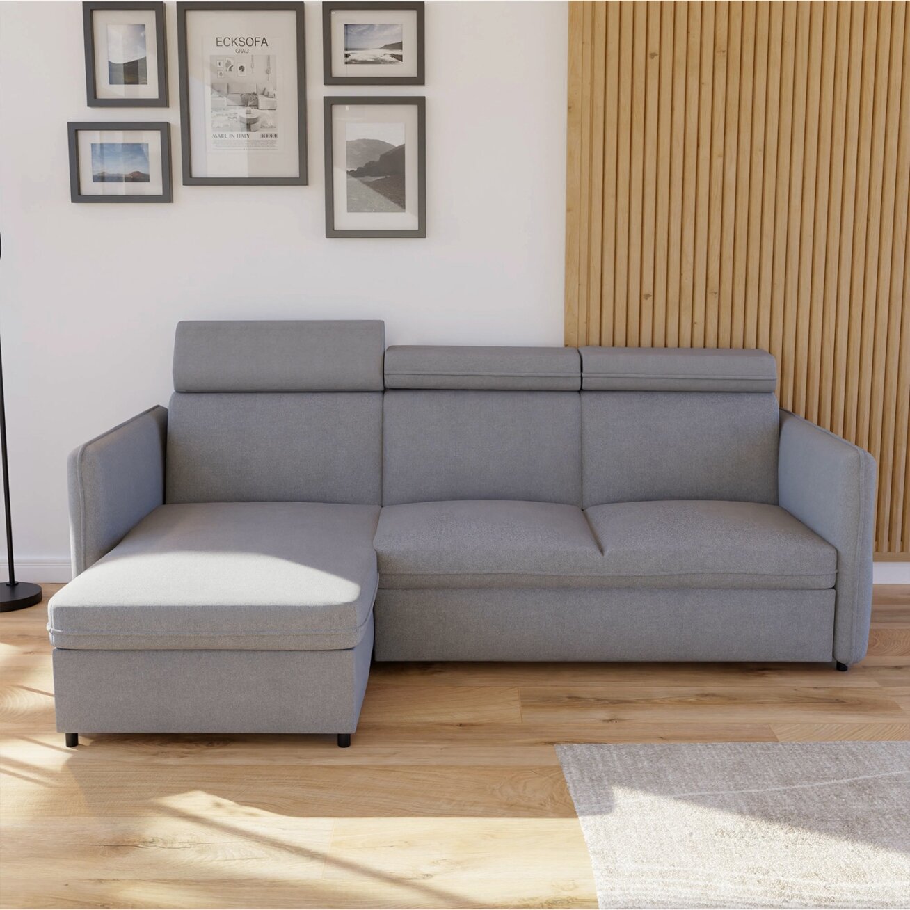 Minkštas kampinis sofa su reguliuojamu atlošu BENI Spalvos: Soro 90 (Pilka) 2 Minkštas kampinis sofa su reguliuojamu atlošu BENI Spalvos: Soro 90 (Pilka) 2