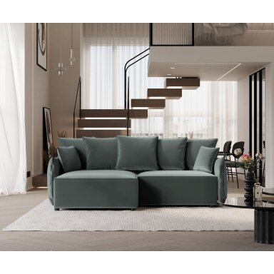 Minkštas kampinis sofa LEON su miego funkcija ir patalynės dėže Kampo pusė: Kairė, Spalvos: Tiffany 12