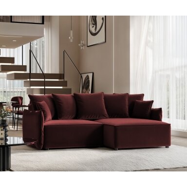 Minkštas kampinis sofa LEON su miego funkcija ir patalynės dėže Kampo pusė: dešinė, Spalvos: Tiffany 32