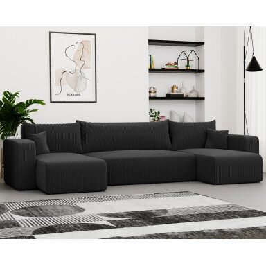 Minkštas kampinis sofas PIANO U su miego funkcija ir patalynės dėže Spalvos: Poso 135 (Antracitas)