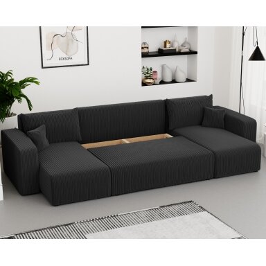 Minkštas kampinis sofas PIANO U su miego funkcija ir patalynės dėže Spalvos: Poso 135 (Antracitas)