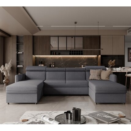 Minkštas kampinis sofas BENI U su reguliuojamomis galvos atramomis ir miego funkcija Spalvos: Soro 97 (Tamsiai pilka) 1 Minkštas kampinis sofas BENI U su reguliuojamomis galvos atramomis ir miego funkcija Spalvos: Soro 97 (Tamsiai pilka) 1