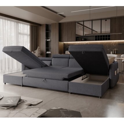 Minkštas kampinis sofas BENI U su reguliuojamomis galvos atramomis ir miego funkcija Spalvos: Soro 97 (Tamsiai pilka) 3 Minkštas kampinis sofas BENI U su reguliuojamomis galvos atramomis ir miego funkcija Spalvos: Soro 97 (Tamsiai pilka) 3