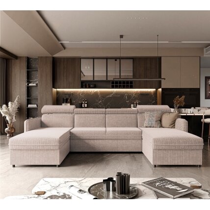 Minkštas kampinis sofa BENI U su reguliuojamomis galvos atramomis ir miego funkcija Spalvos: Poso 100 (Kreminė) 1 Minkštas kampinis sofa BENI U su reguliuojamomis galvos atramomis ir miego funkcija Spalvos: Poso 100 (Kreminė) 1