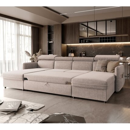 Minkštas kampinis sofa BENI U su reguliuojamomis galvos atramomis ir miego funkcija Spalvos: Poso 100 (Kreminė) 2 Minkštas kampinis sofa BENI U su reguliuojamomis galvos atramomis ir miego funkcija Spalvos: Poso 100 (Kreminė) 2