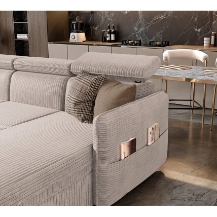 Minkštas kampinis sofa BENI U su reguliuojamomis galvos atramomis ir miego funkcija Spalvos: Poso 100 (Kreminė) 4
