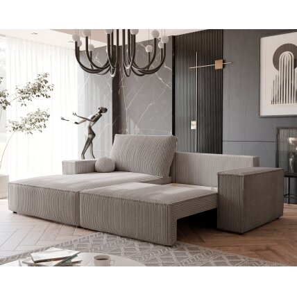 Minkštas kampinis sofa HUGO su miegamąja funkcija ir patalynės dėže Kampo pusė: Kairė, Spalvos: Poso 02 (Kapučino) 1