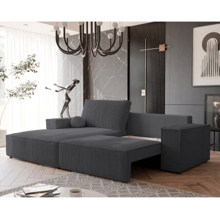 Minkštas kampas HUGO su miego funkcija ir patalynės dėže Spalvos: Poso 34 (tamsiai pilka), kampo pusė: kairė 1 Minkštas kampas HUGO su miego funkcija ir patalynės dėže Spalvos: Poso 34 (tamsiai pilka), kampo pusė: kairė 1