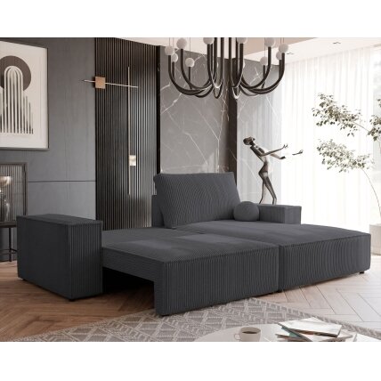 Minkštas kampinis sofa HUGO su miego funkcija ir patalynės dėže Spalva: Poso 34 (Tamsiai pilka), Kampo pusė: Dešinė 2 Minkštas kampinis sofa HUGO su miego funkcija ir patalynės dėže Spalva: Poso 34 (Tamsiai pilka), Kampo pusė: Dešinė 2