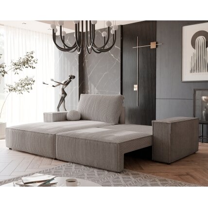 Minkštas kampinis sofa HUGO su miegamąja funkcija ir patalynės dėže Kampo pusė: Kairė, Spalvos: Poso 02 (Kapučino) 2