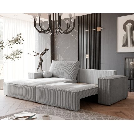 Minkštas kampinis sofa HUGO su miego funkcija ir patalynės dėže Spalva: Poso 110 (šviesiai pilka), Kampo pusė: Kairė 1 Minkštas kampinis sofa HUGO su miego funkcija ir patalynės dėže Spalva: Poso 110 (šviesiai pilka), Kampo pusė: Kairė 1
