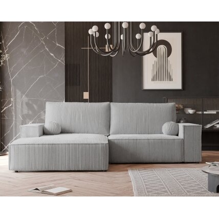 Minkštas kampinis sofa HUGO su miego funkcija ir patalynės dėže Spalva: Poso 110 (šviesiai pilka), Kampo pusė: Kairė 3 Minkštas kampinis sofa HUGO su miego funkcija ir patalynės dėže Spalva: Poso 110 (šviesiai pilka), Kampo pusė: Kairė 3