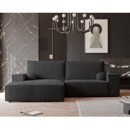 Minkštas kampinis sofa HUGO su miego funkcija ir patalynės dėže Spalva: Poso 135 (Antracitas), Kampo pusė: Kairė 3 Minkštas kampinis sofa HUGO su miego funkcija ir patalynės dėže Spalva: Poso 135 (Antracitas), Kampo pusė: Kairė 3