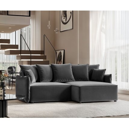 Minkštas kampinis sofa LEON su miego funkcija ir patalynės dėže Kampo pusė: Dešinė, Spalvos: Tiffany 18