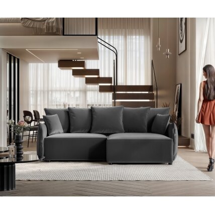 Minkštas kampinis sofa LEON su miego funkcija ir patalynės dėže Kampo pusė: Dešinė, Spalvos: Tiffany 18 1