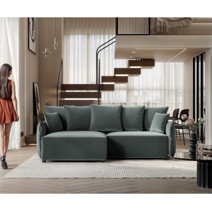 Minkštas kampinis sofa LEON su miego funkcija ir patalynės dėže Kampo pusė: Kairė, Spalvos: Tiffany 12 4 Minkštas kampinis sofa LEON su miego funkcija ir patalynės dėže Kampo pusė: Kairė, Spalvos: Tiffany 12 4
