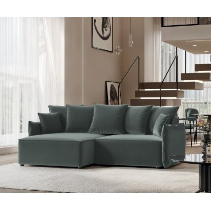 Minkštas kampinis sofa LEON su miego funkcija ir patalynės dėže Kampo pusė: Kairė, Spalvos: Tiffany 12 Minkštas kampinis sofa LEON su miego funkcija ir patalynės dėže Kampo pusė: Kairė, Spalvos: Tiffany 12