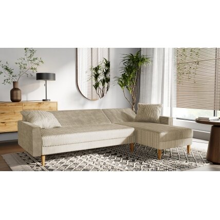 Minkštas kampinis sofa LILA ant aukštų kojelių su miego funkcija Spalvos: Poso 100 (Kreminė) 1