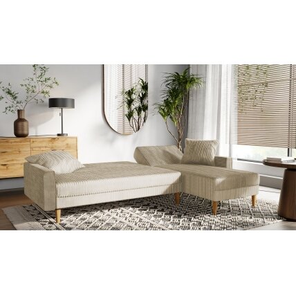 Minkštas kampinis sofa LILA ant aukštų kojelių su miego funkcija Spalvos: Poso 100 (Kreminė) 2 Minkštas kampinis sofa LILA ant aukštų kojelių su miego funkcija Spalvos: Poso 100 (Kreminė) 2
