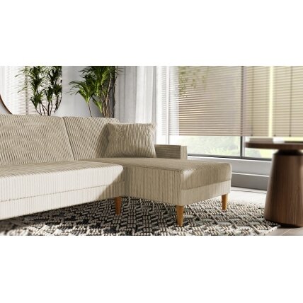 Minkštas kampinis sofa LILA ant aukštų kojelių su miego funkcija Spalvos: Poso 100 (Kreminė) 5 Minkštas kampinis sofa LILA ant aukštų kojelių su miego funkcija Spalvos: Poso 100 (Kreminė) 5