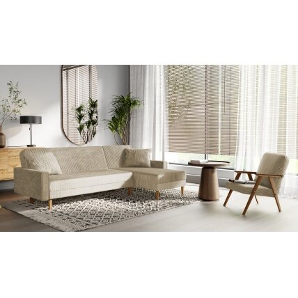 Minkštas kampinis sofa LILA ant aukštų kojelių su miego funkcija Spalvos: Poso 100 (Kreminė) 6 Minkštas kampinis sofa LILA ant aukštų kojelių su miego funkcija Spalvos: Poso 100 (Kreminė) 6