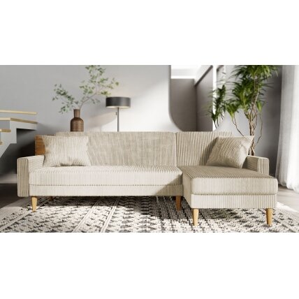 Minkštas kampinis sofa LILA ant aukštų kojelių su miego funkcija Spalvos: Poso 100 (Kreminė) Minkštas kampinis sofa LILA ant aukštų kojelių su miego funkcija Spalvos: Poso 100 (Kreminė)