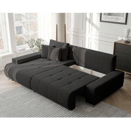 Minkštas kampinis sofa NIKO su miego funkcija ir daiktadėže Kampo pusė: Kairė, Spalvos: Monolith 95 (Tamsiai pilka) 1