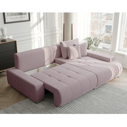 Minkštas kampinis sofa NIKO su miego funkcija ir daiktadėže Kampo pusė: dešinė, Spalvos: Monolith 62 (pudrinė rožinė) 1 Minkštas kampinis sofa NIKO su miego funkcija ir daiktadėže Kampo pusė: dešinė, Spalvos: Monolith 62 (pudrinė rožinė) 1
