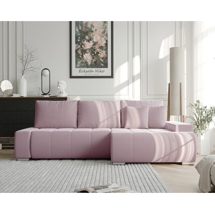 Minkštas kampinis sofa NIKO su miego funkcija ir daiktadėže Kampo pusė: dešinė, Spalvos: Monolith 62 (pudrinė rožinė) 3