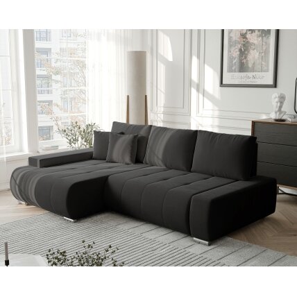 Minkštas kampinis sofa NIKO su miego funkcija ir daiktadėže Kampo pusė: Kairė, Spalvos: Monolith 95 (Tamsiai pilka)