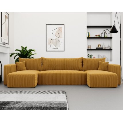 Minkštas kampinis sofa PIANO U su miego funkcija ir patalynės dėže Spalvos: Poso 01 (geltona) 1