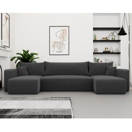 Minkštas kampinis sofa PIANO U su miego funkcija ir patalynės dėže Spalvos: Poso 34 (Tamsiai pilka) 1