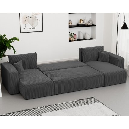 Minkštas kampinis sofa PIANO U su miego funkcija ir patalynės dėže Spalvos: Poso 34 (Tamsiai pilka) 3