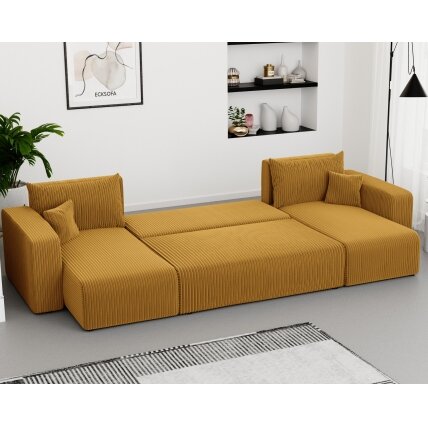 Minkštas kampinis sofa PIANO U su miego funkcija ir patalynės dėže Spalvos: Poso 01 (geltona) 2