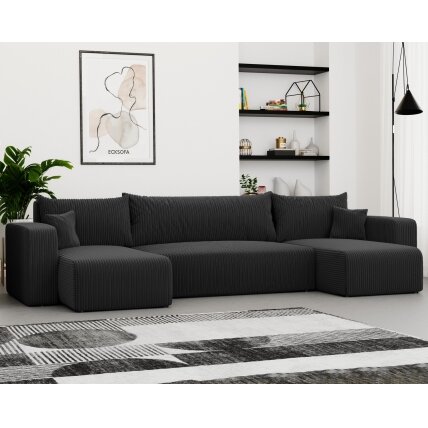 Minkštas kampinis sofas PIANO U su miego funkcija ir patalynės dėže Spalvos: Poso 135 (Antracitas)