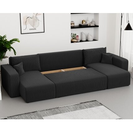 Minkštas kampinis sofas PIANO U su miego funkcija ir patalynės dėže Spalvos: Poso 135 (Antracitas) 1