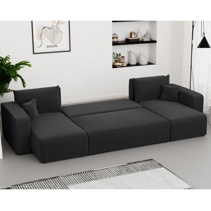 Minkštas kampinis sofas PIANO U su miego funkcija ir patalynės dėže Spalvos: Poso 135 (Antracitas) 2