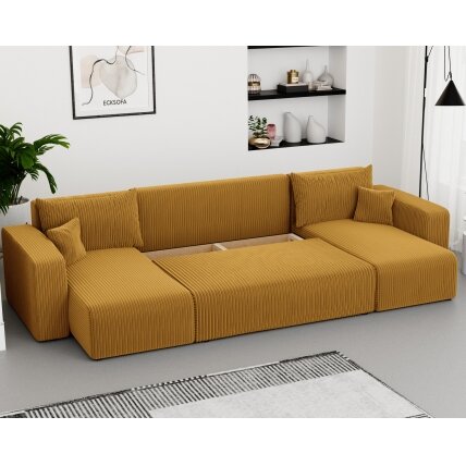 Minkštas kampinis sofa PIANO U su miego funkcija ir patalynės dėže Spalvos: Poso 01 (geltona) 3