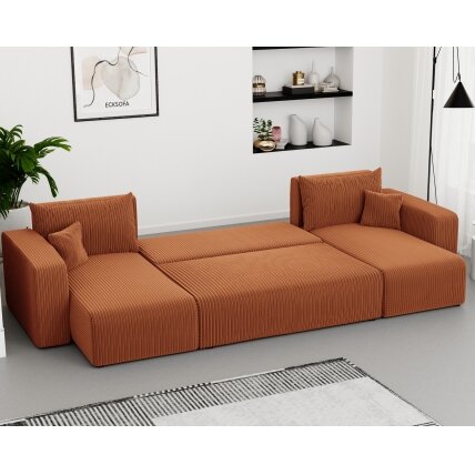 Minkštas kampinis sofa PIANO U su miego funkcija ir patalynės dėže Spalvos: Poso 40 (Oranžinė) 2