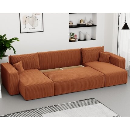 Minkštas kampinis sofa PIANO U su miego funkcija ir patalynės dėže Spalvos: Poso 40 (Oranžinė) 3
