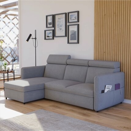 Minkštas kampinis sofa su reguliuojamu atlošu BENI Spalvos: Soro 90 (Pilka) Minkštas kampinis sofa su reguliuojamu atlošu BENI Spalvos: Soro 90 (Pilka)