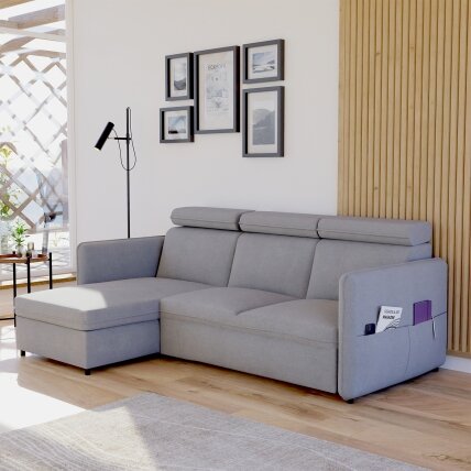 Minkštas kampinis sofa su reguliuojamu atlošu BENI Spalvos: Soro 90 (Pilka) 6