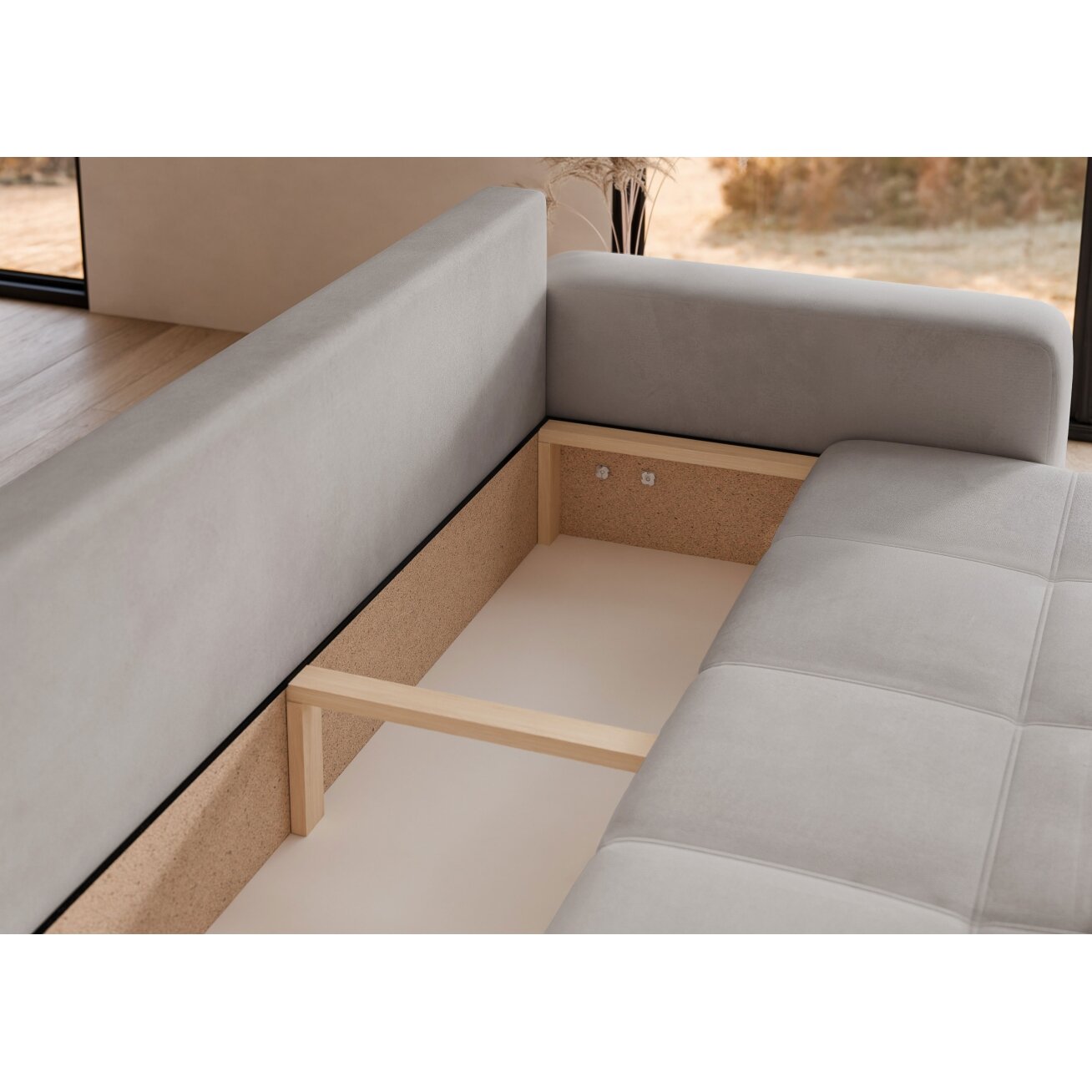 Trivietė išskleidžiama sofa PEDRO su patalynės dėže Spalvos: Manila 15 (šviesiai pilka) 3