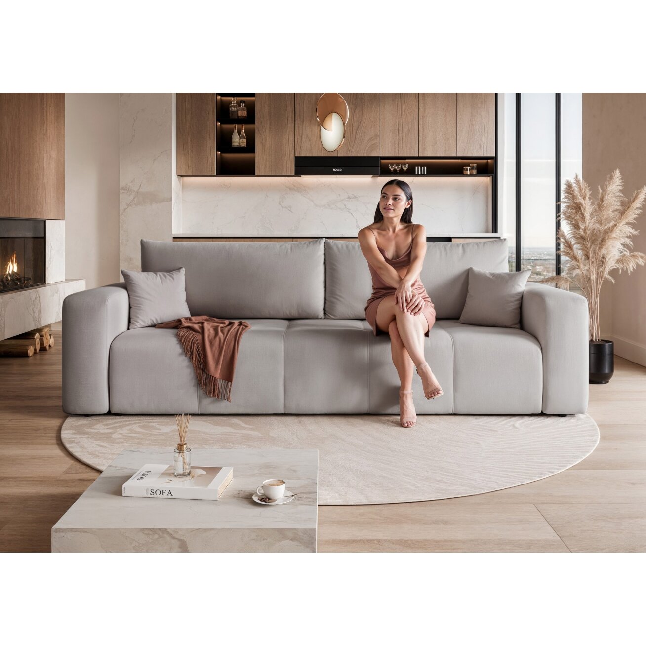 Trivietė išskleidžiama sofa PEDRO su patalynės dėže Spalvos: Manila 15 (šviesiai pilka) 4