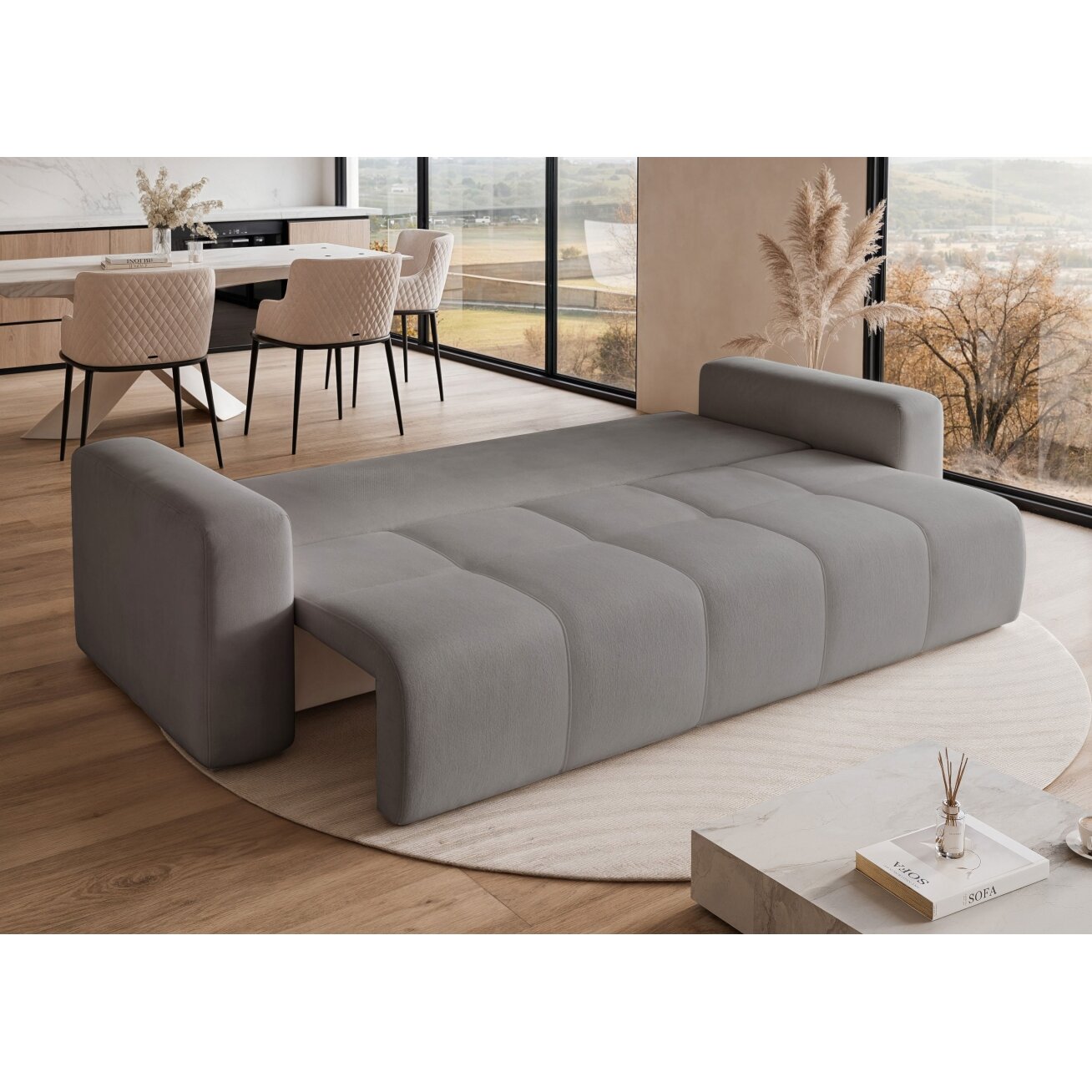 Trivietė išskleidžiama sofa PEDRO su patalynės dėže Spalvos: Manila 16 (Pilka) 1 Trivietė išskleidžiama sofa PEDRO su patalynės dėže Spalvos: Manila 16 (Pilka) 1