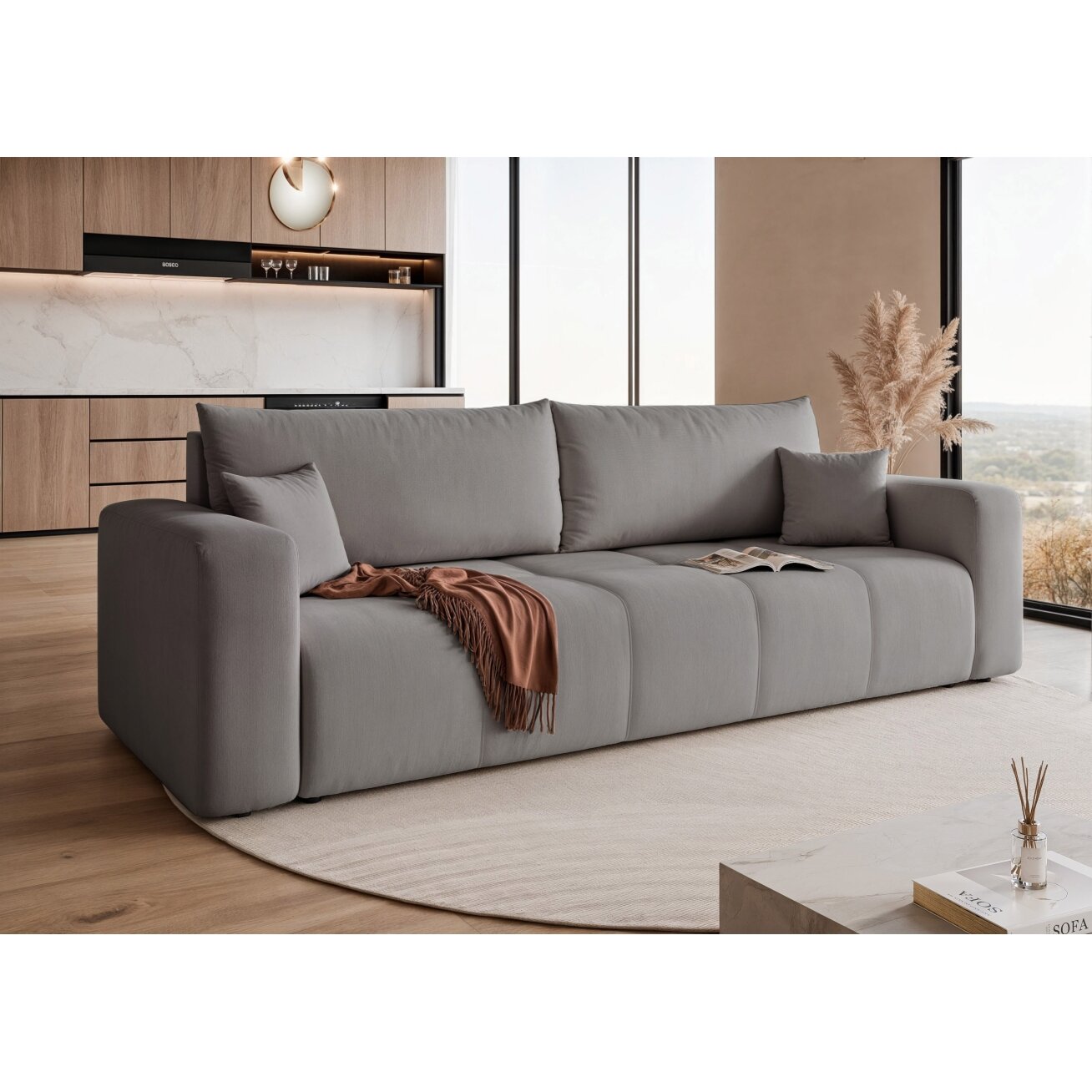 Trivietė išskleidžiama sofa PEDRO su patalynės dėže Spalvos: Manila 16 (Pilka) 2 Trivietė išskleidžiama sofa PEDRO su patalynės dėže Spalvos: Manila 16 (Pilka) 2