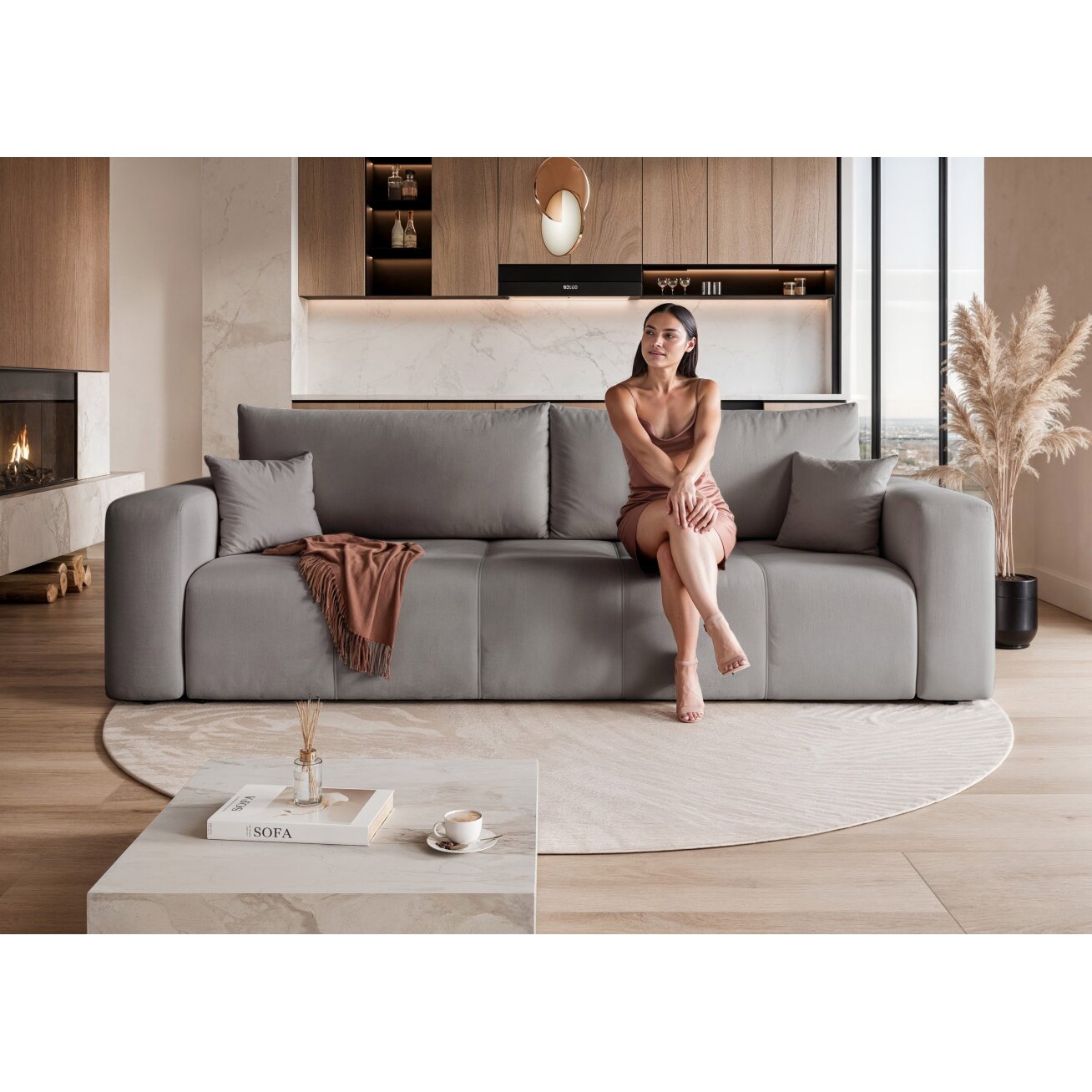 Trivietė išskleidžiama sofa PEDRO su patalynės dėže Spalvos: Manila 16 (Pilka) 4 Trivietė išskleidžiama sofa PEDRO su patalynės dėže Spalvos: Manila 16 (Pilka) 4