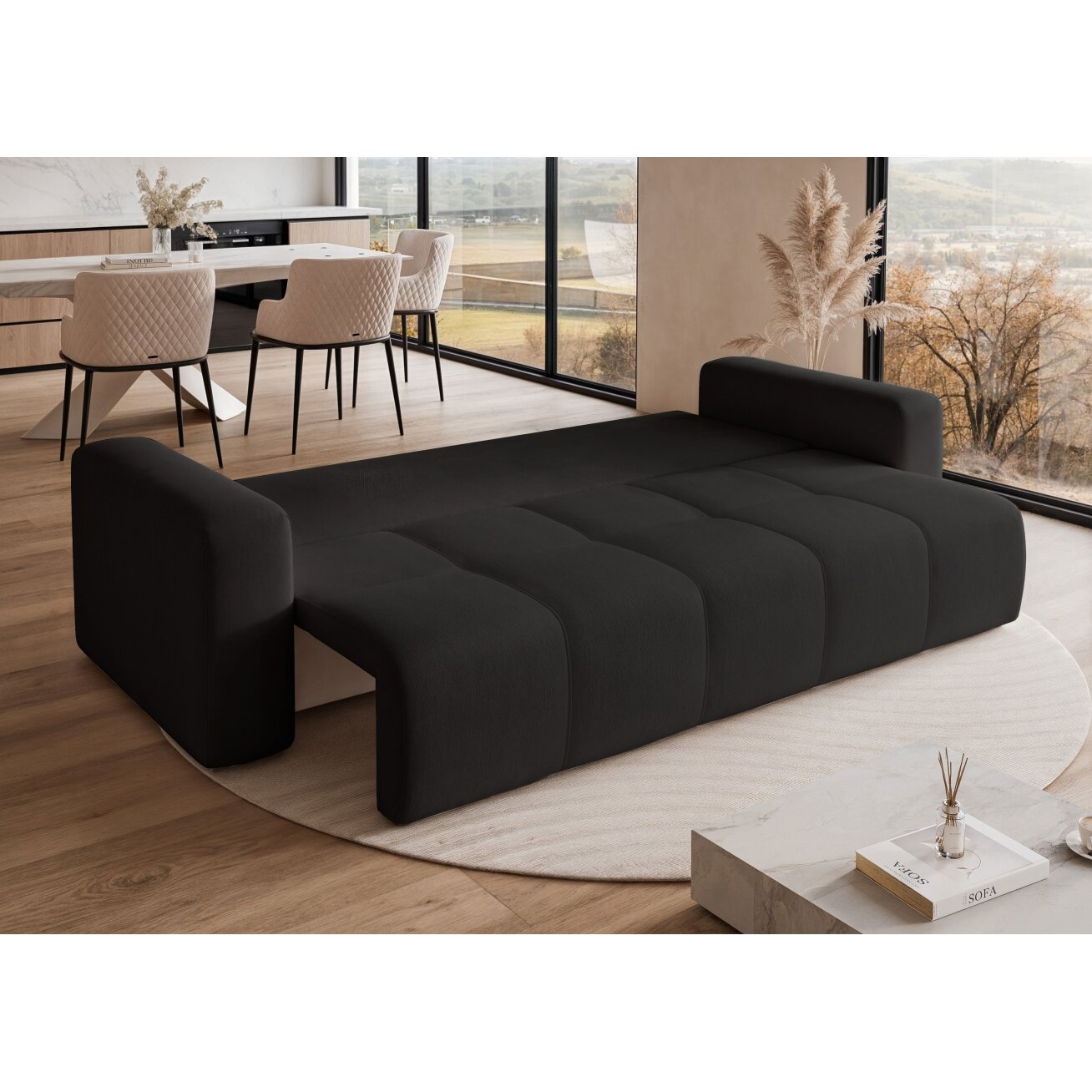 Trivietė išskleidžiama sofa PEDRO su patalynės dėže Spalvos: Manila 18 (Juoda) 1 Trivietė išskleidžiama sofa PEDRO su patalynės dėže Spalvos: Manila 18 (Juoda) 1