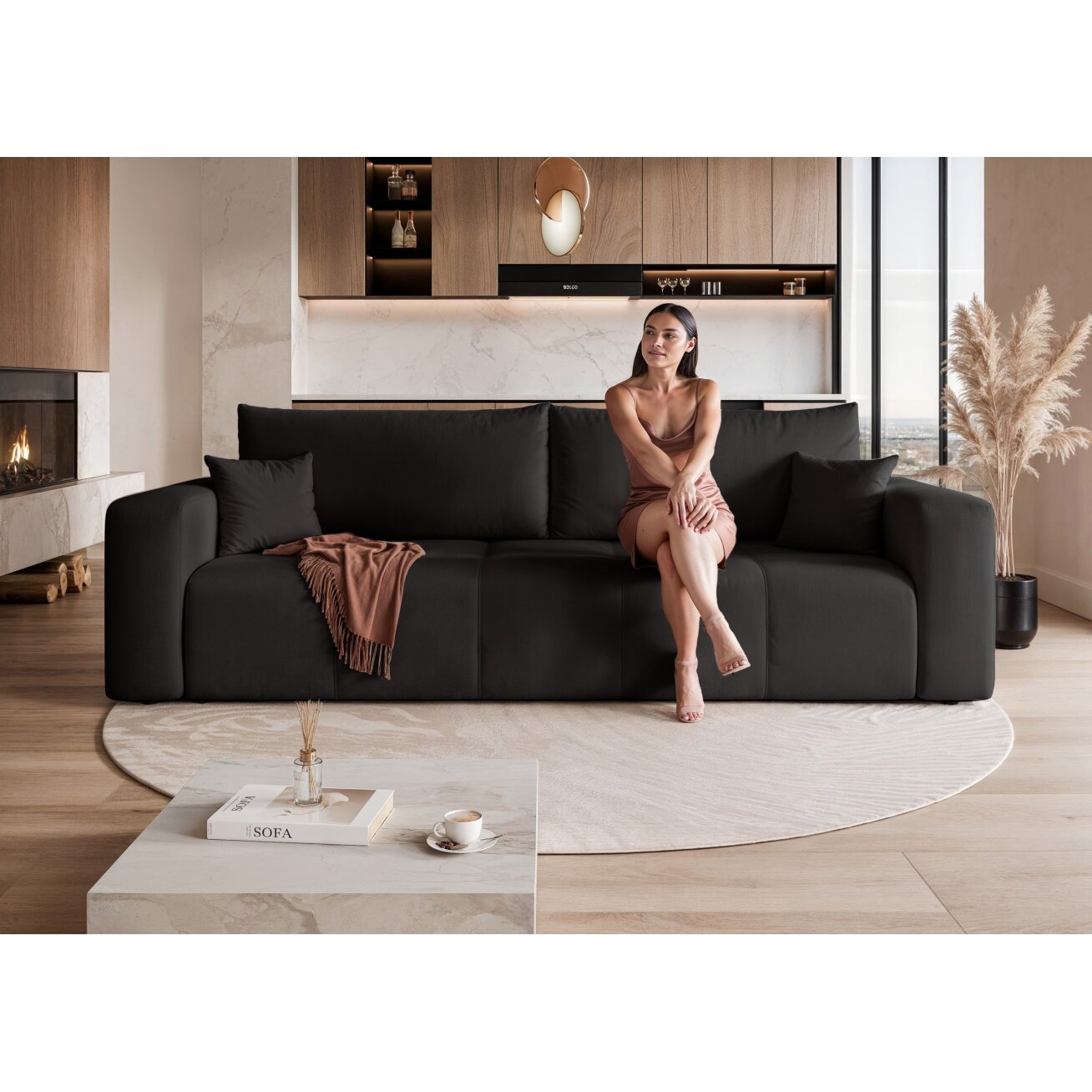Trivietė išskleidžiama sofa PEDRO su patalynės dėže Spalvos: Manila 18 (Juoda) 4 Trivietė išskleidžiama sofa PEDRO su patalynės dėže Spalvos: Manila 18 (Juoda) 4