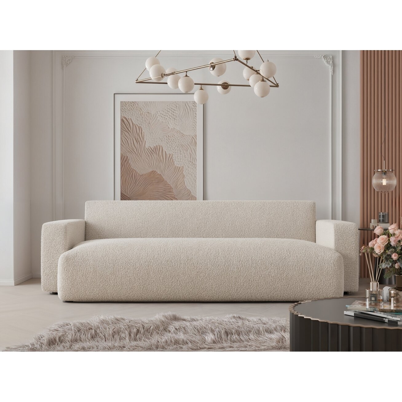 Trivietė sofa su miego funkcija PIANO Spalvos: Boucle C1 (Kreminė) 1 Trivietė sofa su miego funkcija PIANO Spalvos: Boucle C1 (Kreminė) 1